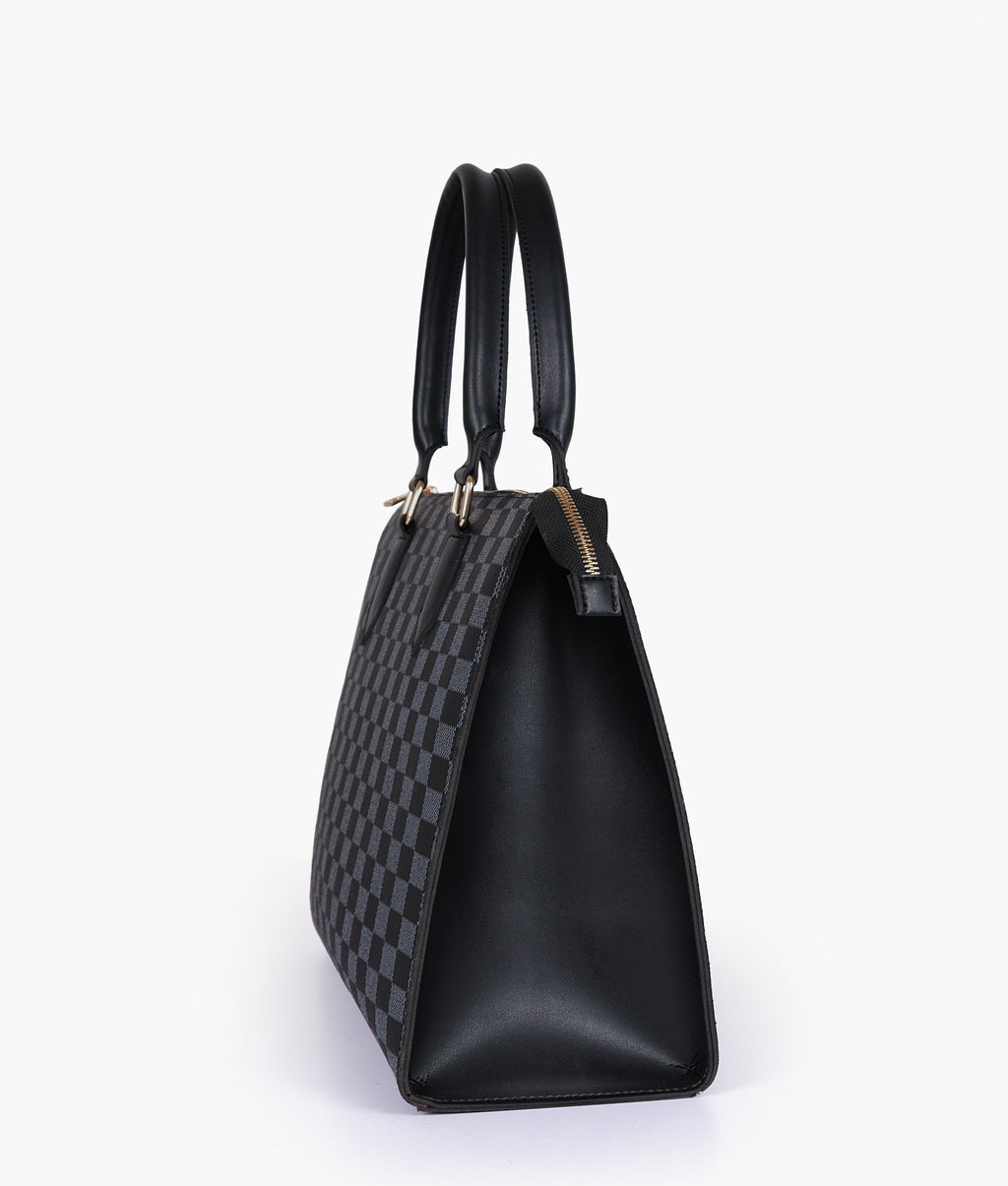 Black checkered on-the-go handbag