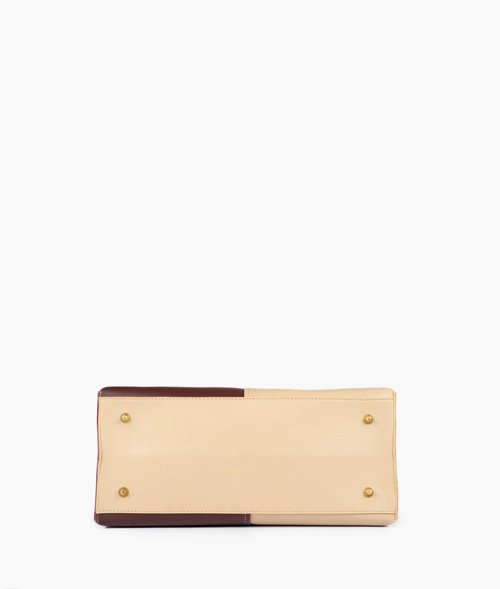 Beige and burgundy over the shoulder tote bag