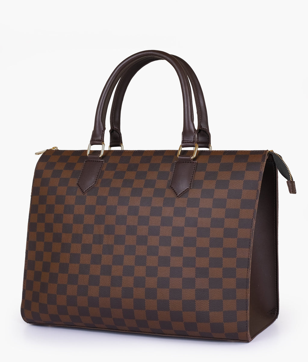 Dark brown checkered on-the-go handbag