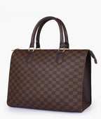Dark brown checkered on-the-go handbag
