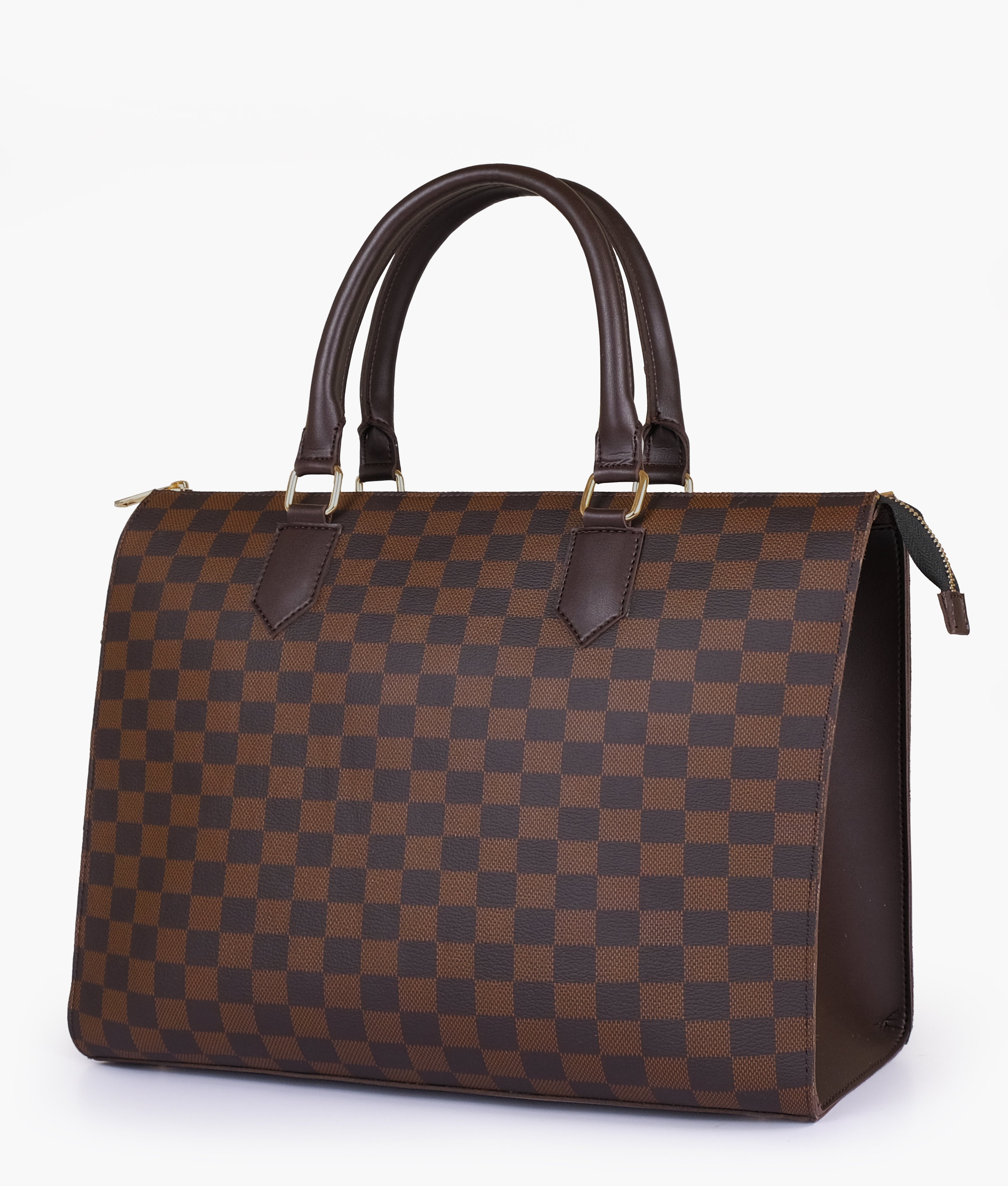 Dark brown checkered on-the-go handbag