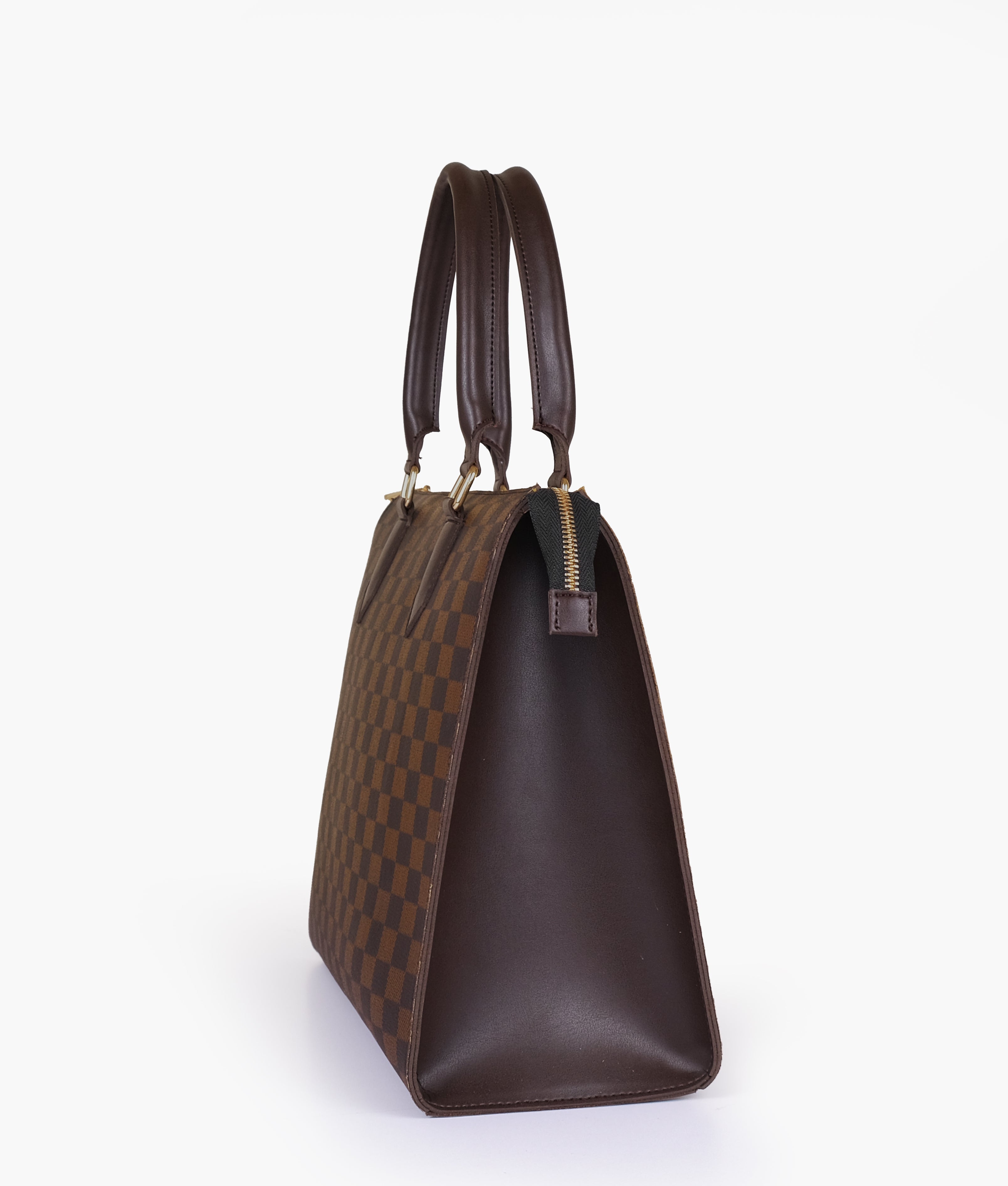 Dark brown checkered on-the-go handbag