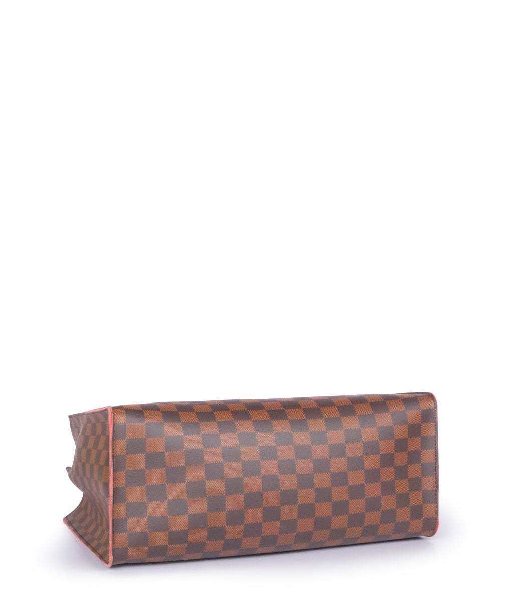 Dark brown checkered multi compartment satchel bag