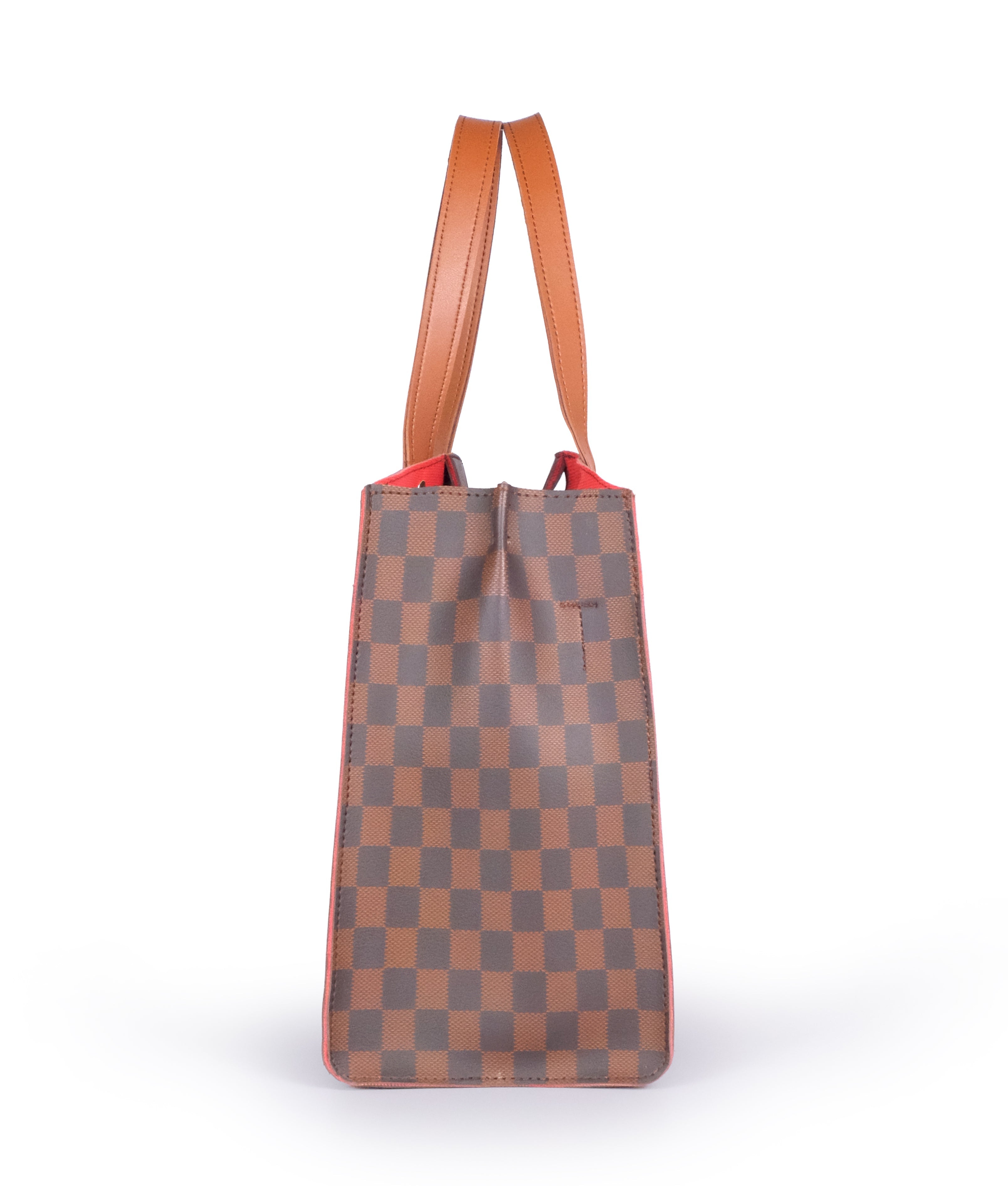 Dark brown checkered multi compartment satchel bag