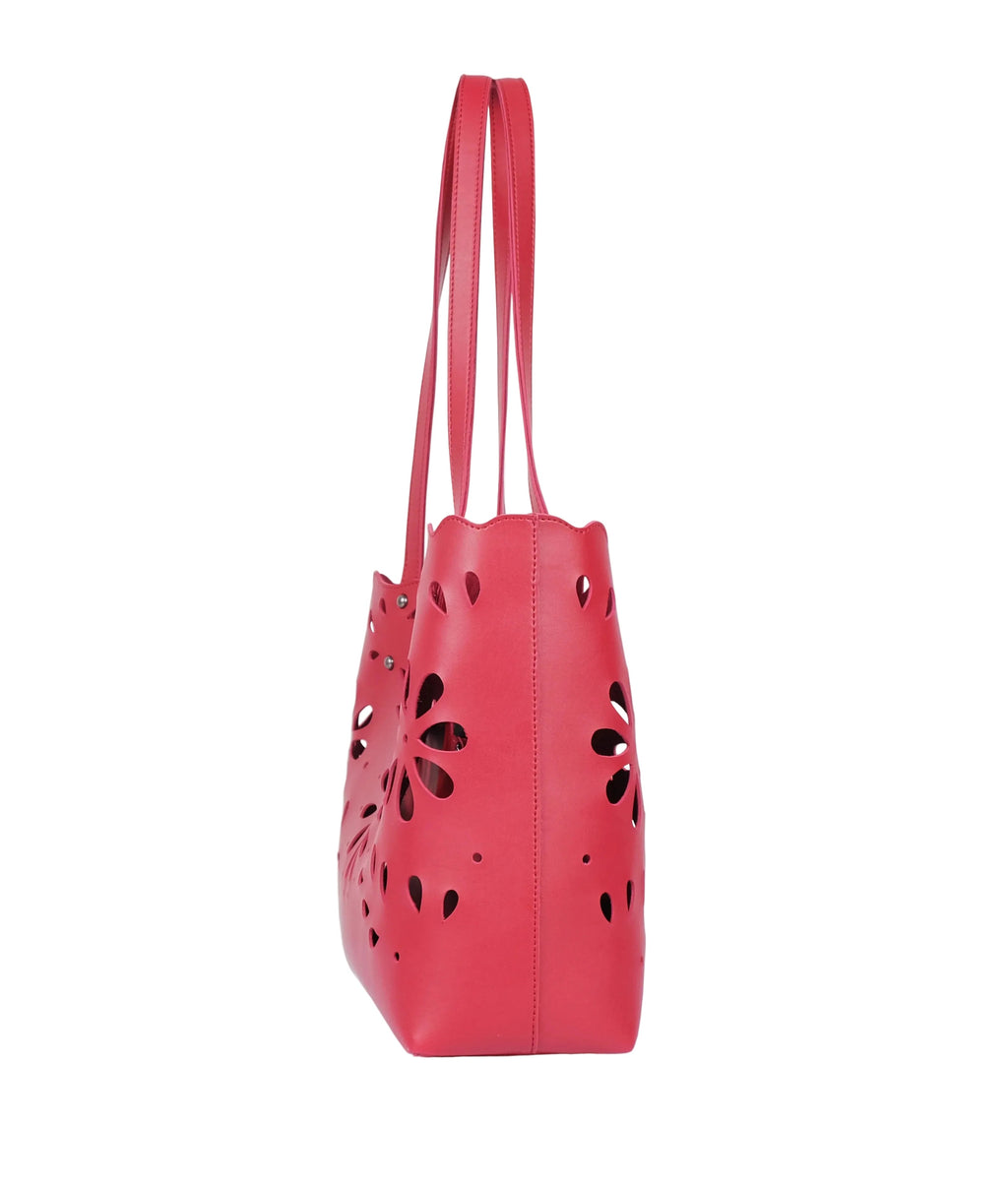 Red two-piece floral tote