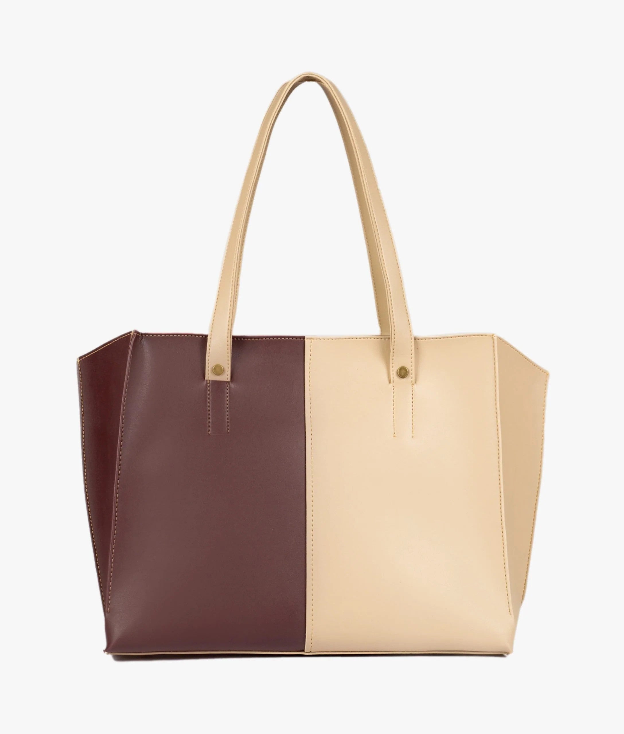 Beige and burgundy over the shoulder tote bag