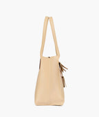 Beige and burgundy over the shoulder tote bag