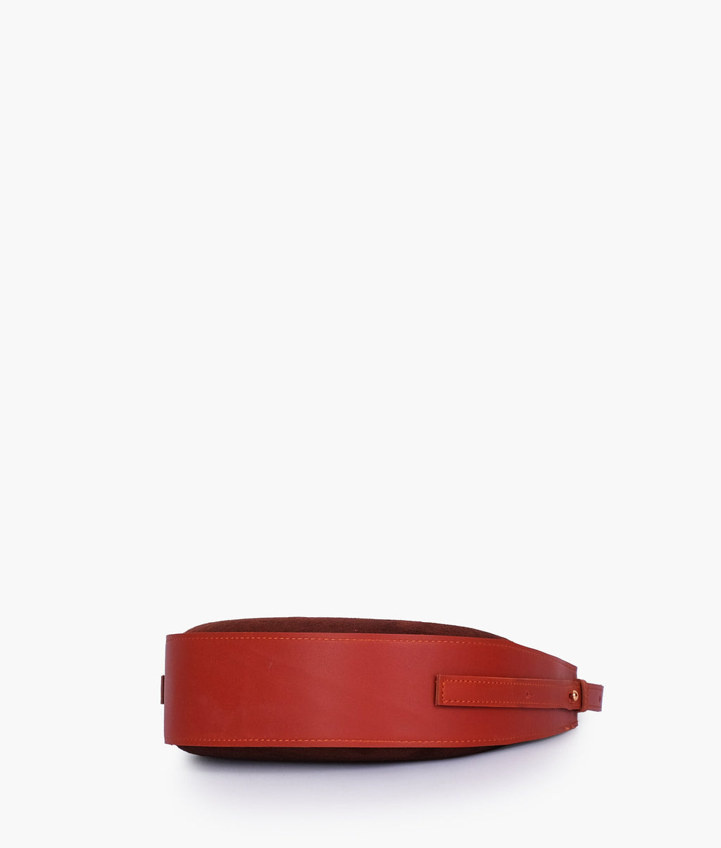 Rust suede crescent hobo bag